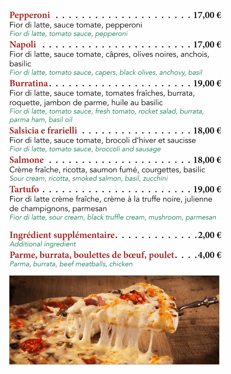 Menu – Bella Italia